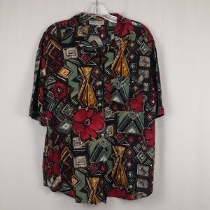 Vintage 80s Donna Marie Hawaiian Short Sleeve Patterned Button Up Shirt